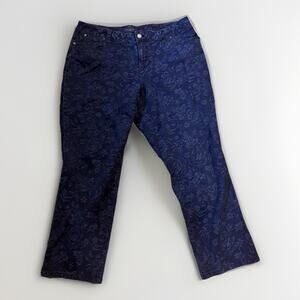 TALBOTS Size 10P Curvy Blue Jeans Mid-Rise Embossed Floral Print